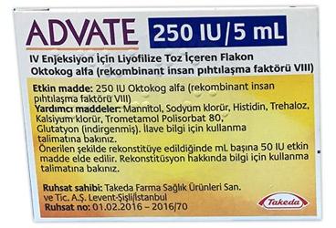 ADVATE 250 IU/5 ML IV ENJEKSIYON ICIN лиофилизированный порошок ICEREN флакон